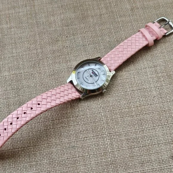 Twiggy London Wristwatch Pink Leather Strap White Face Quartz Analog Wrist Watch - Picture 7 of 12